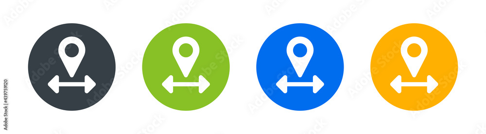Poster destination distancing icon. map pin with arrow path symbol. vector illustration