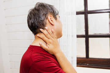 Health care and medical concept : Men have persistent chronic occiput occipital pain.
