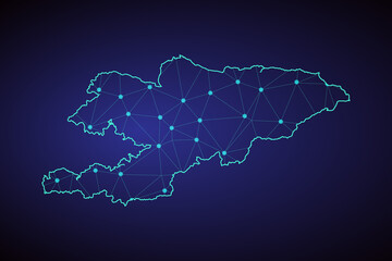 Map of Kyrgyzstan. Wire frame 3D mesh polygonal network line, design sphere, dot and structure. communications map of Kyrgyzstan. Vector Illustration EPS10.