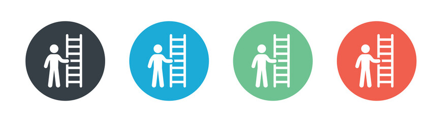 Person with ladder icon. Climbing up tool vector illustration. Button circle graphic design.