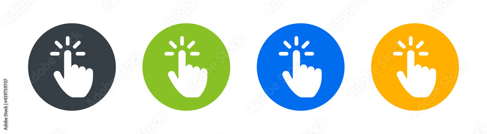 Poster Touch, click and press by finger icons set. Button round design
