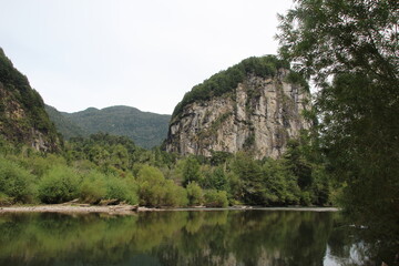 Reflections in the Simpson River, Simpson River National Park, Patagonia, southern Chile.