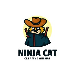 Vector Logo Illustration Ninja Chat Mascot Cartoon Style.
