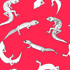 Seamless illustration of geckos, i am lizards. Pets pattern for printing on paper, clothing, tableware, bed, pet supplies, pet shops, baby clothes 