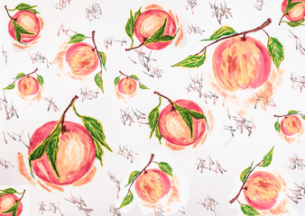 Fruit pattern. Mermaid with apples and oranges