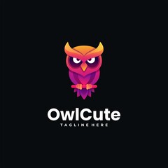 Vector Logo Illustration Owl Cute Gradient Colorful Style.