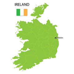 Flag map ireland on white background. Europe map vector. Travel concept. Vector illustration. Stock image.