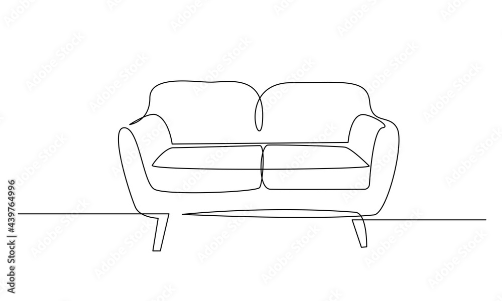 Poster Continuous one line drawing of Sofa or couch. Modern furniture in simple Linear style. Doodle vector illustration