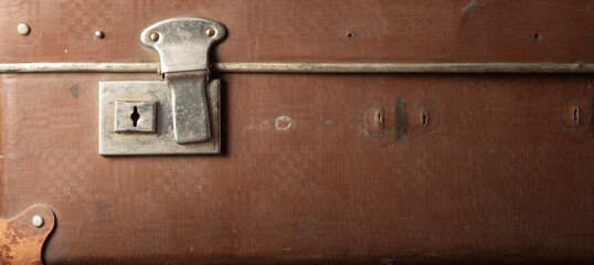 Retro Old Vintage Suitcase Lock with Keyhole. Closeup Photo for Background.