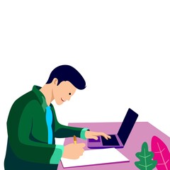 Young boy studying illustration