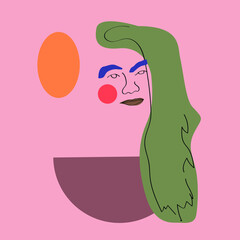 Abstract portrait of a woman with geometric shapes. Drawing a line.