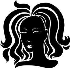 Black beauty girl silhouette with long hair isolated on white background. Vector illustration.