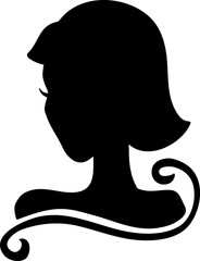Black beauty girl silhouette with bob hair isolated on white background.