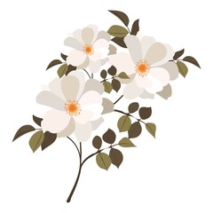 Vintage flower. A branch of a blossoming tree. Flat vector illustration in pastel colors.