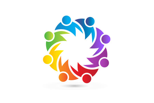 Logo teamwork unity diversity people in a hug voluntary , charity , non profit , collaboration concepts vector image graphic illustration design template