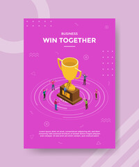 win together in business concept for template banner and flyer with isometric style