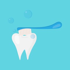  Vector illustration of brushing a tooth with a toothbrush