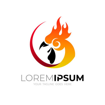 Abstract Chicken logo with fire design vector, restaurant icon