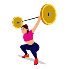 Naklejka na ściany i meble Woman lifting weights with barbell attractive woman training workout healthy lifestyle fitness concept