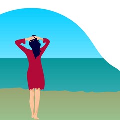 woman standing facing the back of the beach