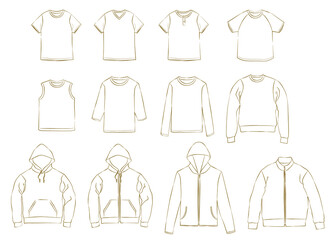 Naklejka premium Tシャツ アウター トップス ファッション手描き風線画イラスト素材