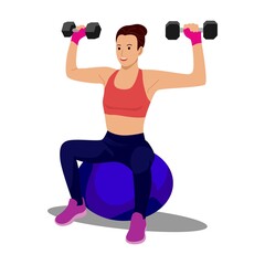 Girl with dumbbells in the hands. Exercise woman health female are exercising