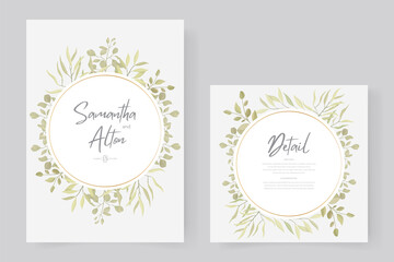 Modern wedding invitation template design with leaf ornament