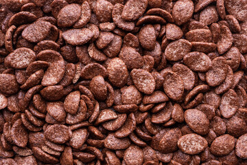 Top view of chocolate breakfast cereals 