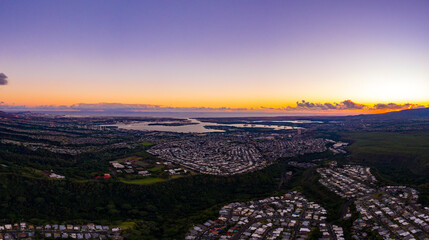 The community of Pearl City overlooking Pearl Harbor on the island of Oahu, Hawaii