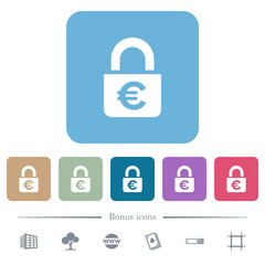 Locked euros flat icons on color rounded square backgrounds