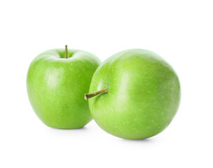 Fresh green apples on white background