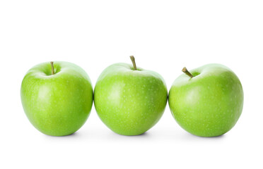 Fresh green apples on white background