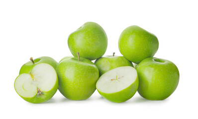 Fresh green apples on white background