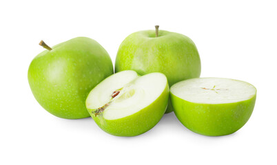 Fresh green apples on white background
