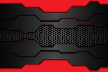 metal plate black and contrast red stripes on steel mesh. template modern technology design background. vector illustration - obrazy, fototapety, plakaty
