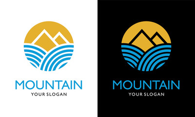 Illustration vector graphic of Mountain Beach and son concept Logo Design Template