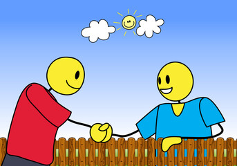 illustration of a stickman neighbour shake hand
