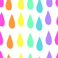 Vector Seamless Pattern with Illustration Rainbow Rain Drop. Cartoon Pride Colorful Drawing Background. Hand Drawn LGBTQ Flag Support Sketch