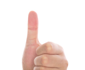 Thumbs up in front of white background