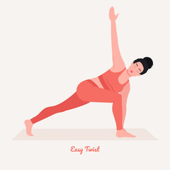    Easy Twist Yoga pose. Young woman practicing yoga  exercise. Woman workout fitness, aerobic and exercises. Vector Illustration.