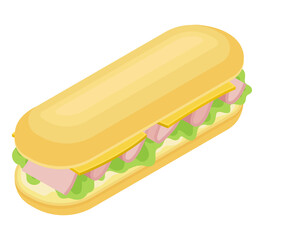 Sandwich as Bread Slices with Savory Ingredient Isometric Vector Illustration