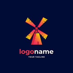 windmill logo gradient style for powerplant nature energy business company
