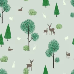 Wallpaper murals Forest animals Seamless pattern with forest and forest animals, deers and rabbits. Scandinavian style.