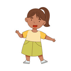 Happy Little Girl Standing with Open Arms for Hug Vector Illustration