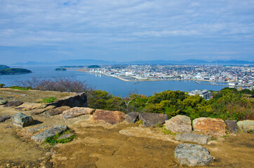 Yonago city and Lake Nakaumi, the views from Yonago castle ruins, Tottori, Japan