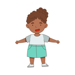 Happy Little African American Girl Standing with Open Arms for Hug Vector Illustration