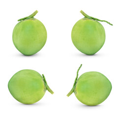 Green coconut Fruit isolated on white background.