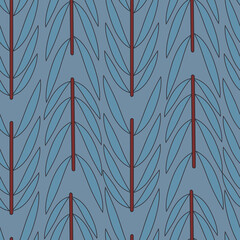 Grey Blue decorative branch and leaves seamless pattern background design.