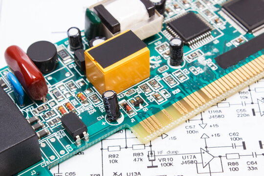Printed circuit board and diagram of electronics. Technology