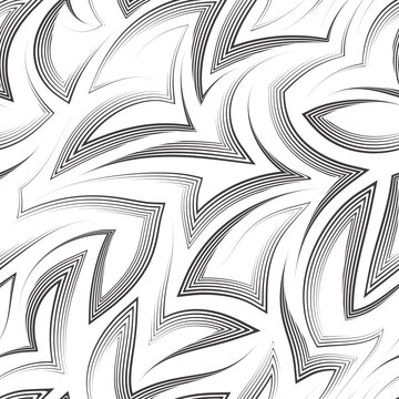 Vector seamless pattern of zigzags and corners in black isolated on white background.Vector seamless geometric pattern of abstract shapes from stripes and lines.Monochrome simple texture.
